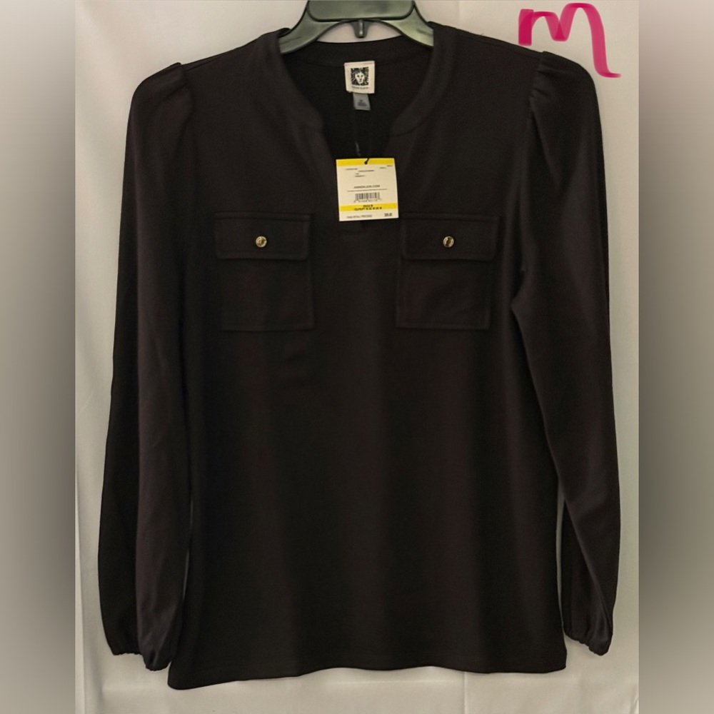 Anne Klein Black Long Sleeve Top